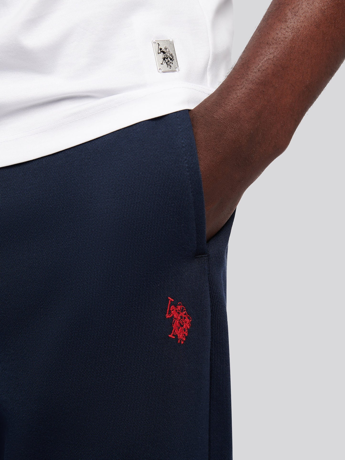 Mens Elasticated Cuff Loopback Jogger in Dark Sapphire Navy / Haute Red DHM