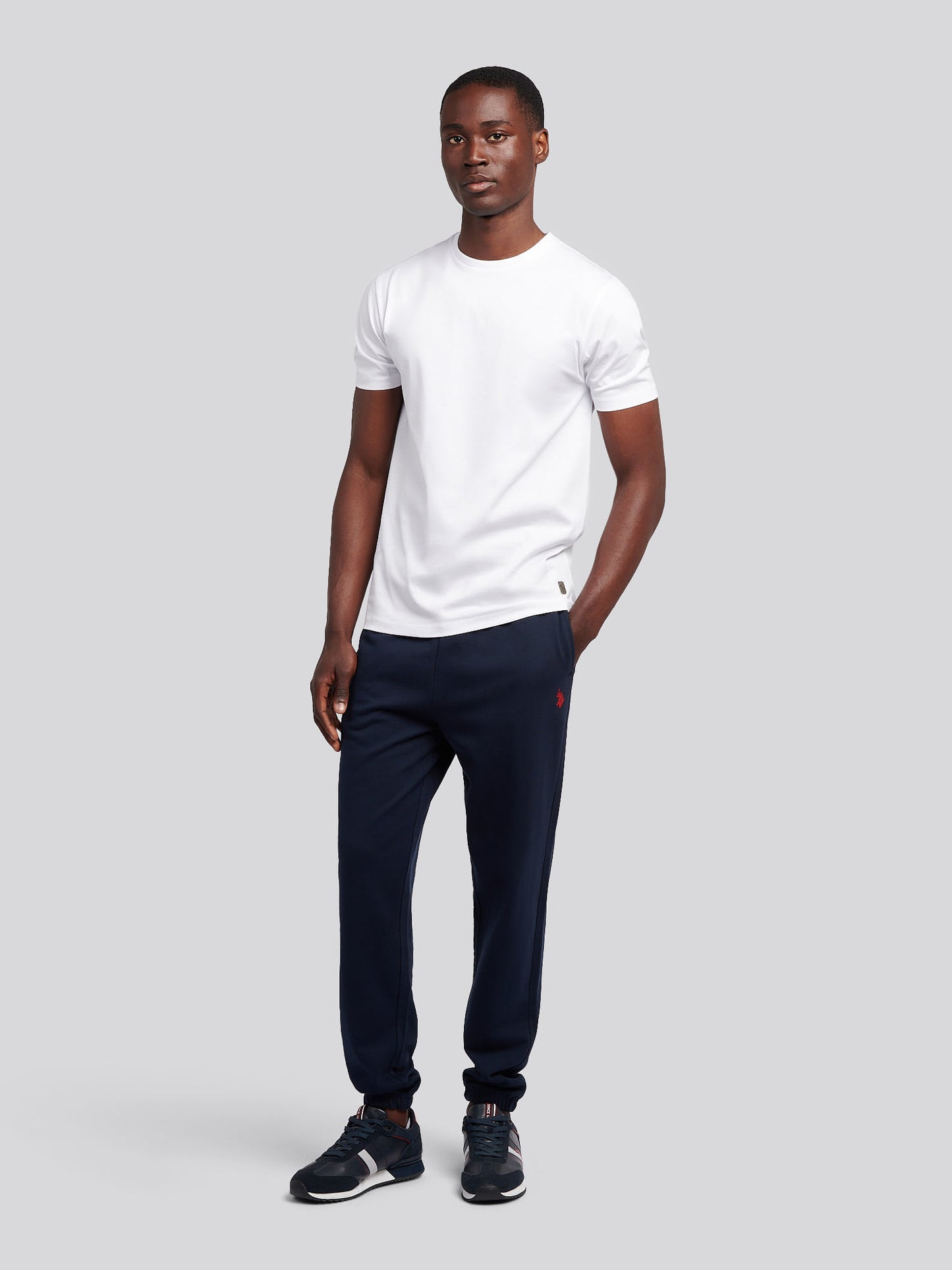 Mens Elasticated Cuff Loopback Jogger in Dark Sapphire Navy / Haute Red DHM
