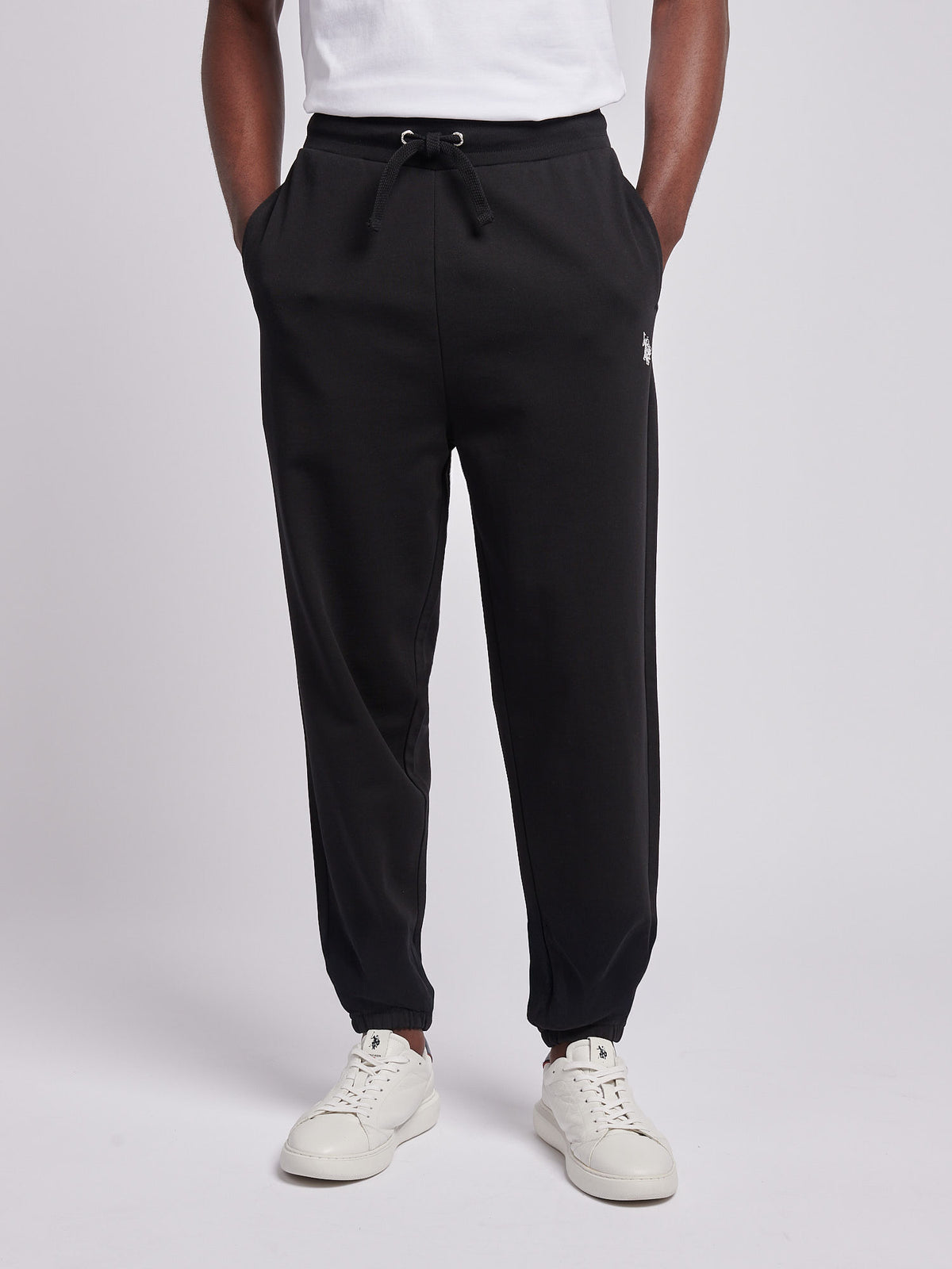Mens Elasticated Cuff Loopback Jogger in Black Bright White DHM