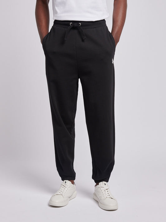 Mens Elasticated Cuff Loopback Jogger in Black Bright White DHM