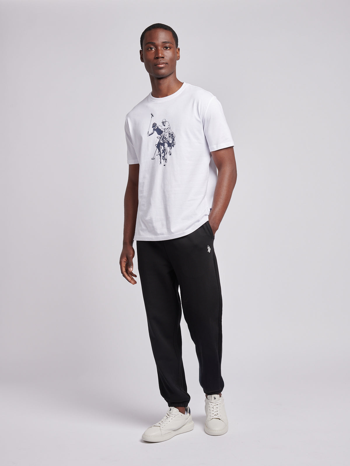 Mens Elasticated Cuff Loopback Jogger in Black Bright White DHM