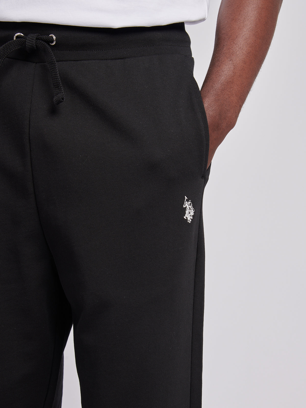 Mens Elasticated Cuff Loopback Jogger in Black Bright White DHM