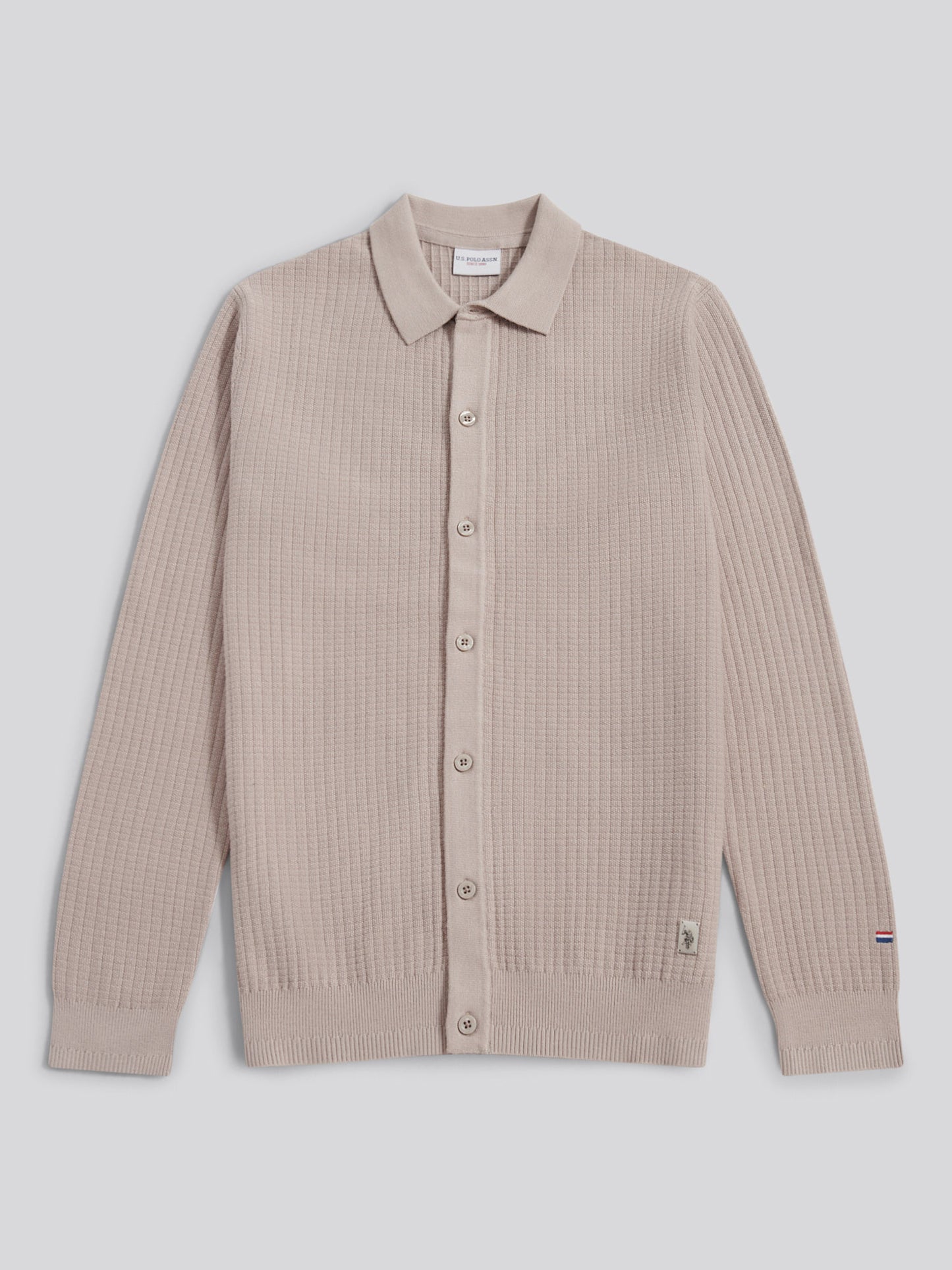 Mens Check Texture Button Thru Long Sleeve Polo Shirt in Atmosphere