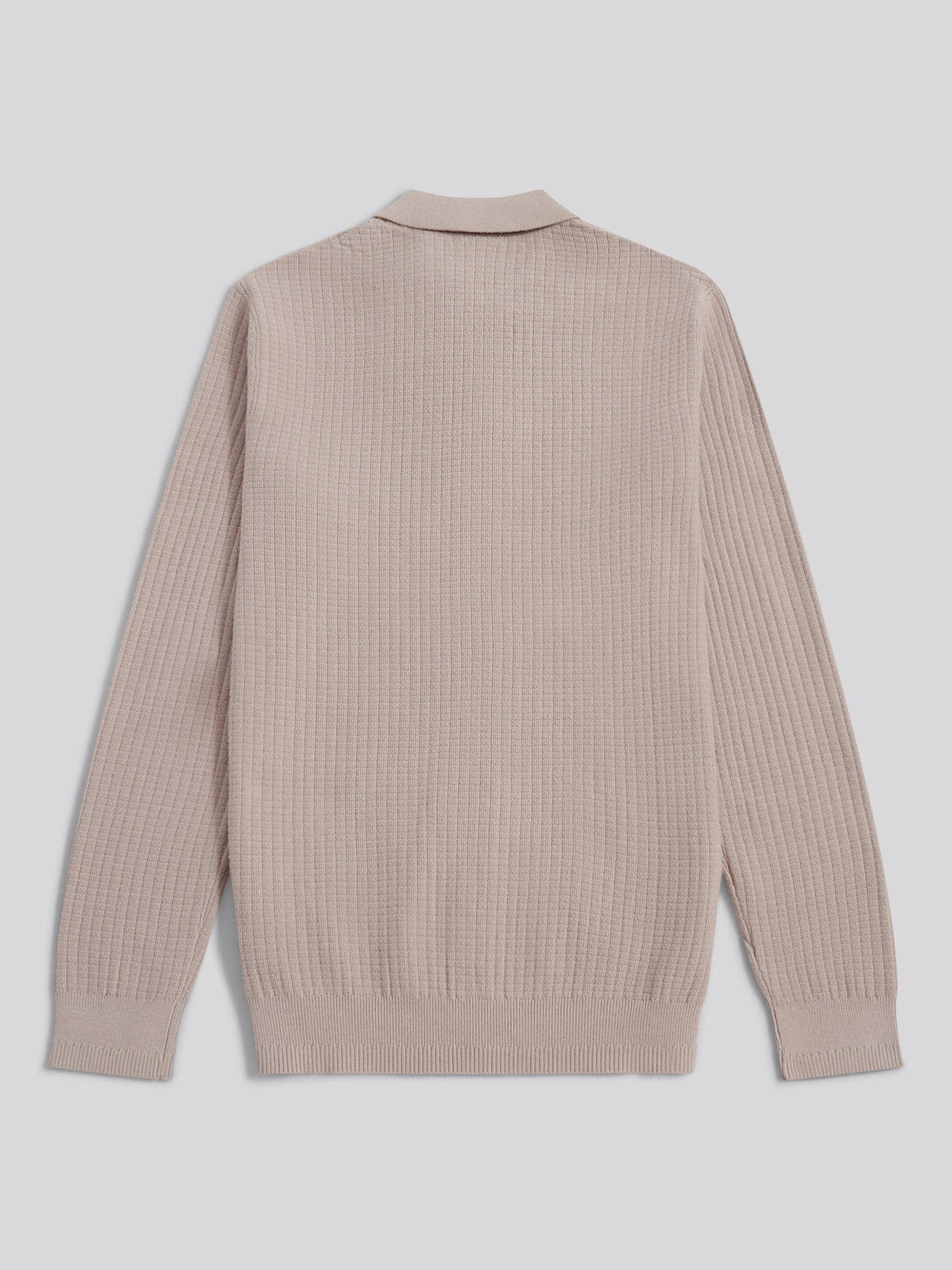 Mens Check Texture Button Thru Long Sleeve Polo Shirt in Atmosphere