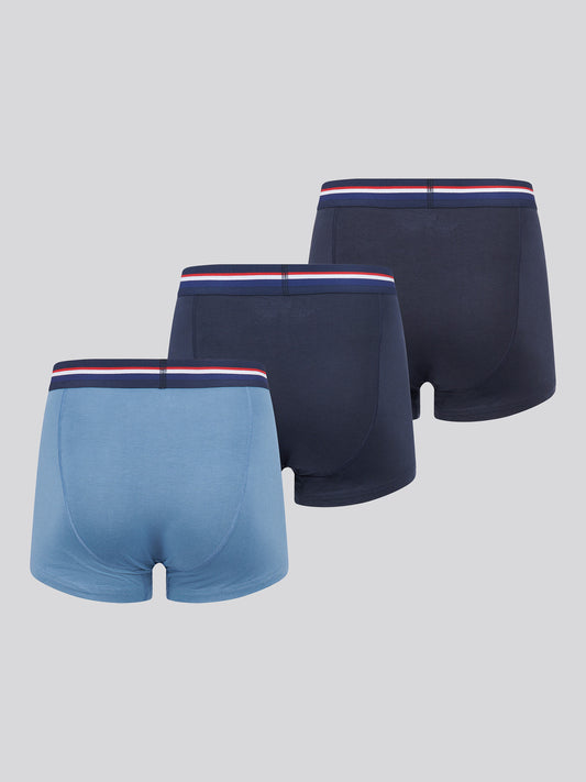 Mens 3 Pack Branded Stripe Boxer Shorts in Blue Horizon