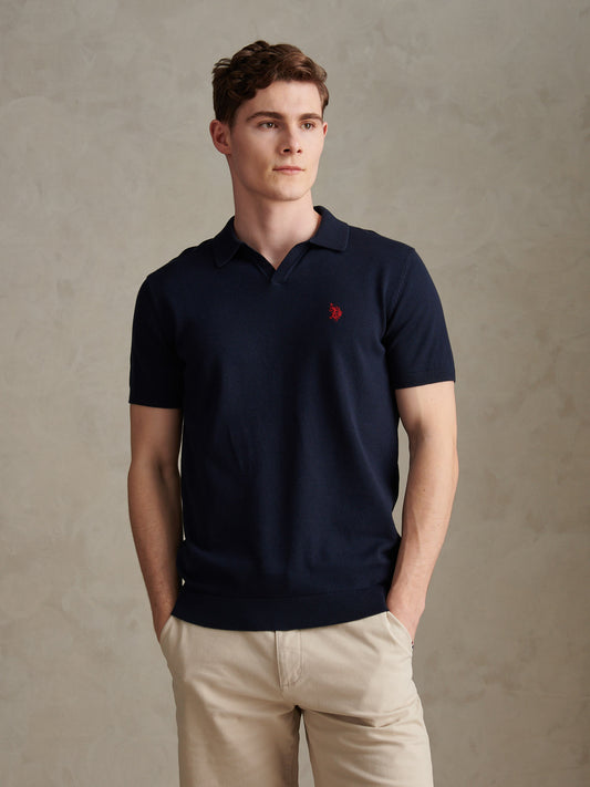 Combed Cotton Multicoloured DHM Reverse Polo Dark Sapphire Navy / Haute Red DHM