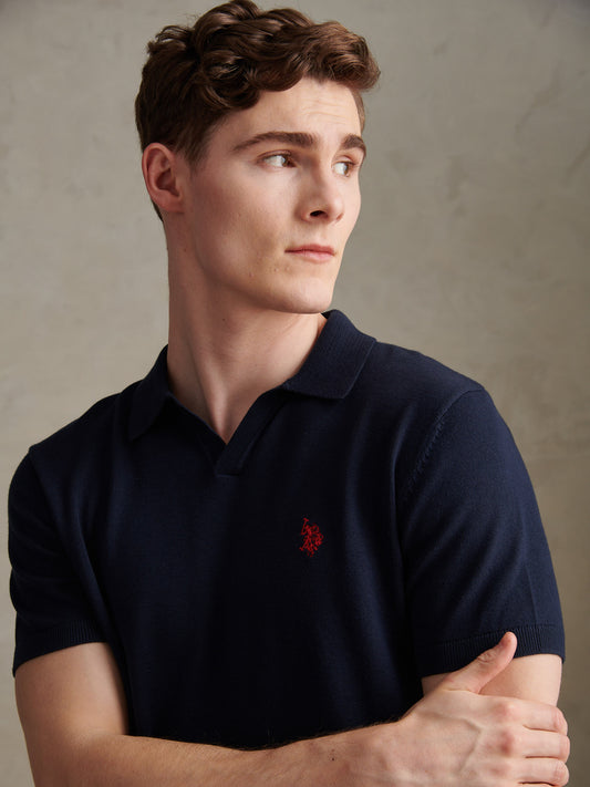 Combed Cotton Multicoloured DHM Reverse Polo Dark Sapphire Navy / Haute Red DHM