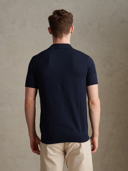 Combed Cotton Multicoloured DHM Reverse Polo Dark Sapphire Navy / Haute Red DHM