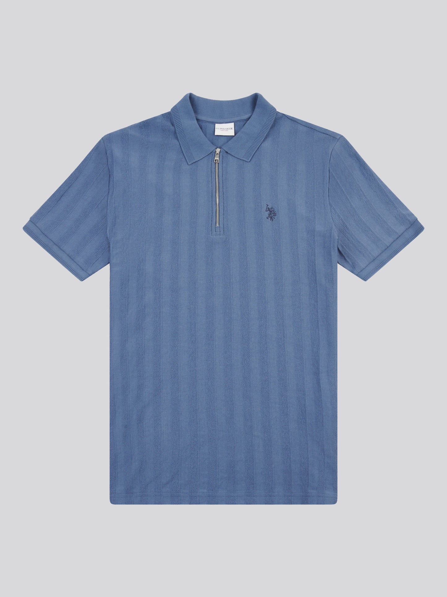 Mens Vertical Stripe Texture Polo Shirt in Vintage Indigo