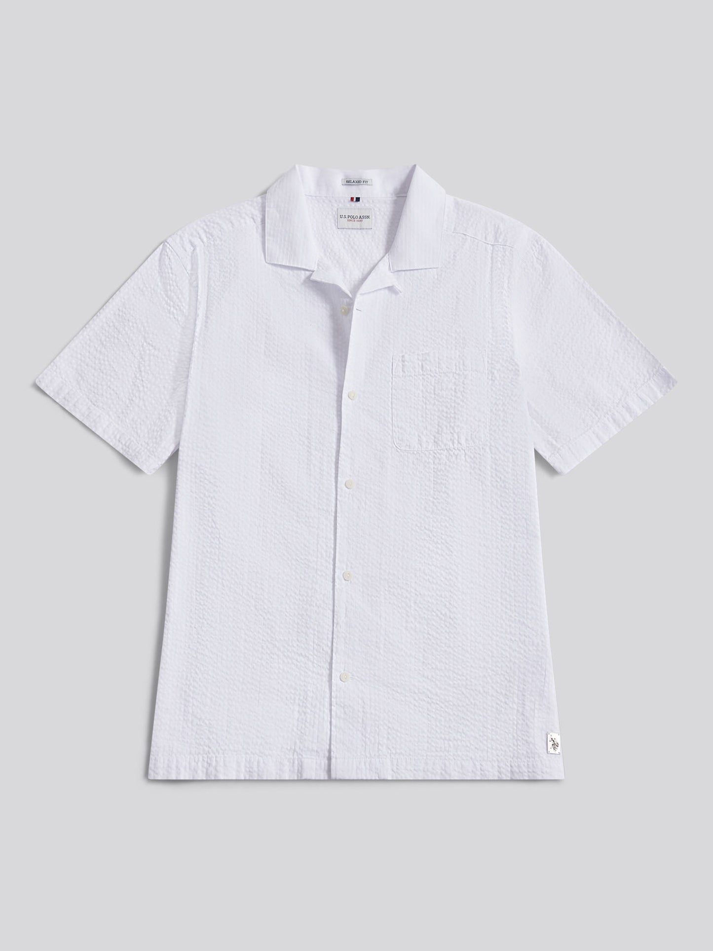 Mens Seersucker Revere Short Sleeve Shirt Bright White