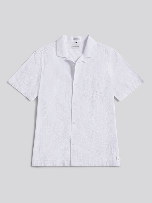Mens Seersucker Revere Short Sleeve Shirt Bright White