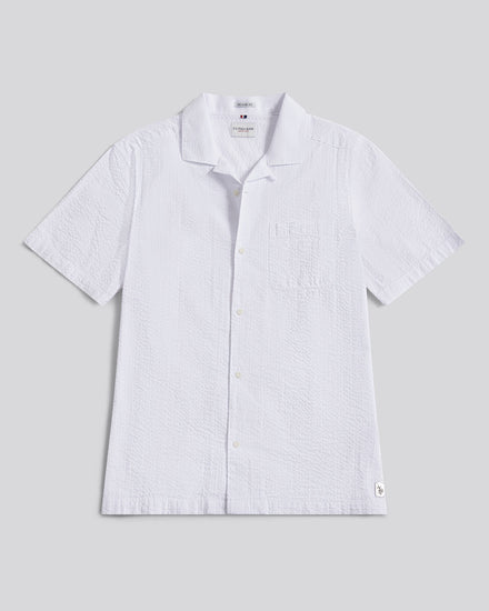 Mens Seersucker Revere Short Sleeve Shirt Bright White