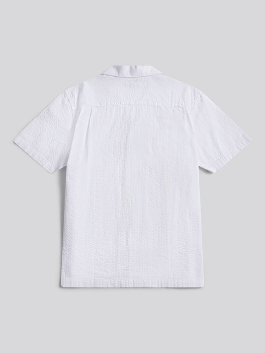 Mens Seersucker Revere Short Sleeve Shirt Bright White