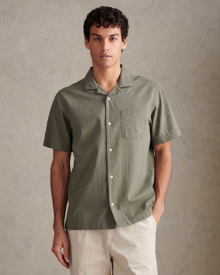 Mens Seersucker Revere Short Sleeve Shirt Mulled Basil