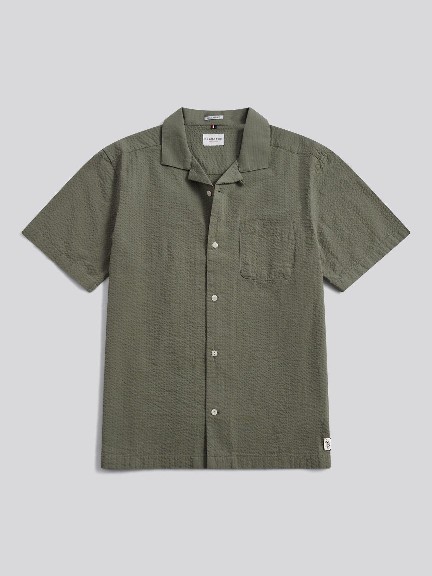 Mens Seersucker Revere Short Sleeve Shirt Mulled Basil