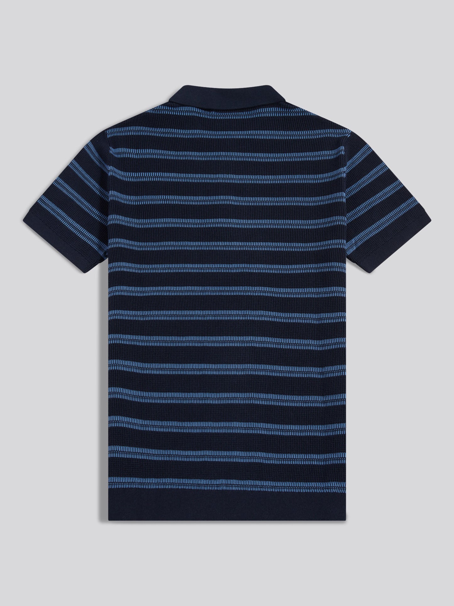 Mens Stripe Open Knit Polo Shirt Dark Sapphire Navy