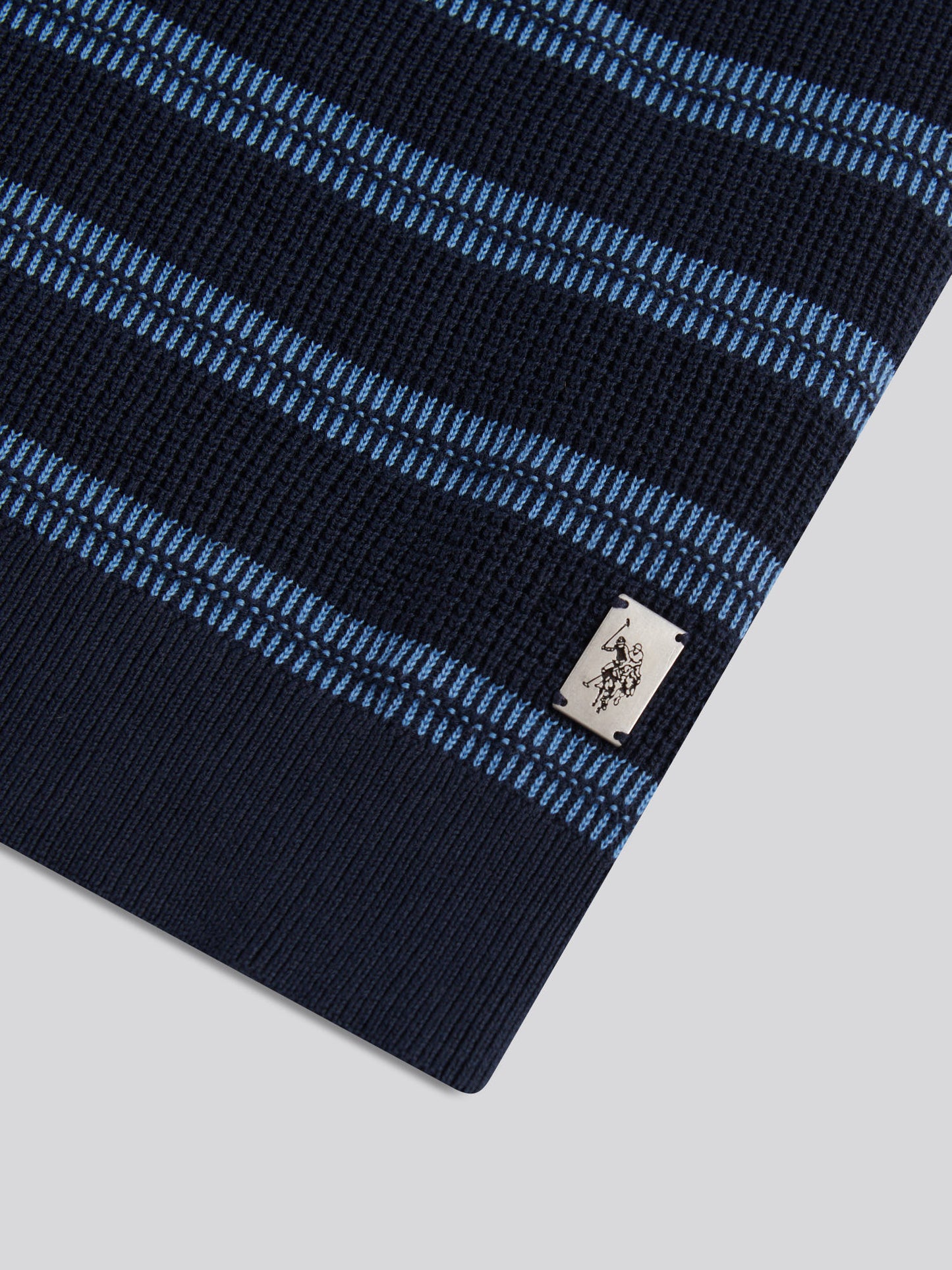 Mens Stripe Open Knit Polo Shirt Dark Sapphire Navy