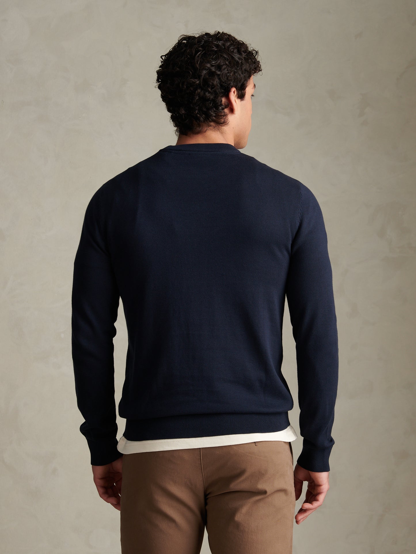 Mens Double Horsemen Cotton Knit Crew Jumper Dark Sapphire Navy / Haute Red DHM