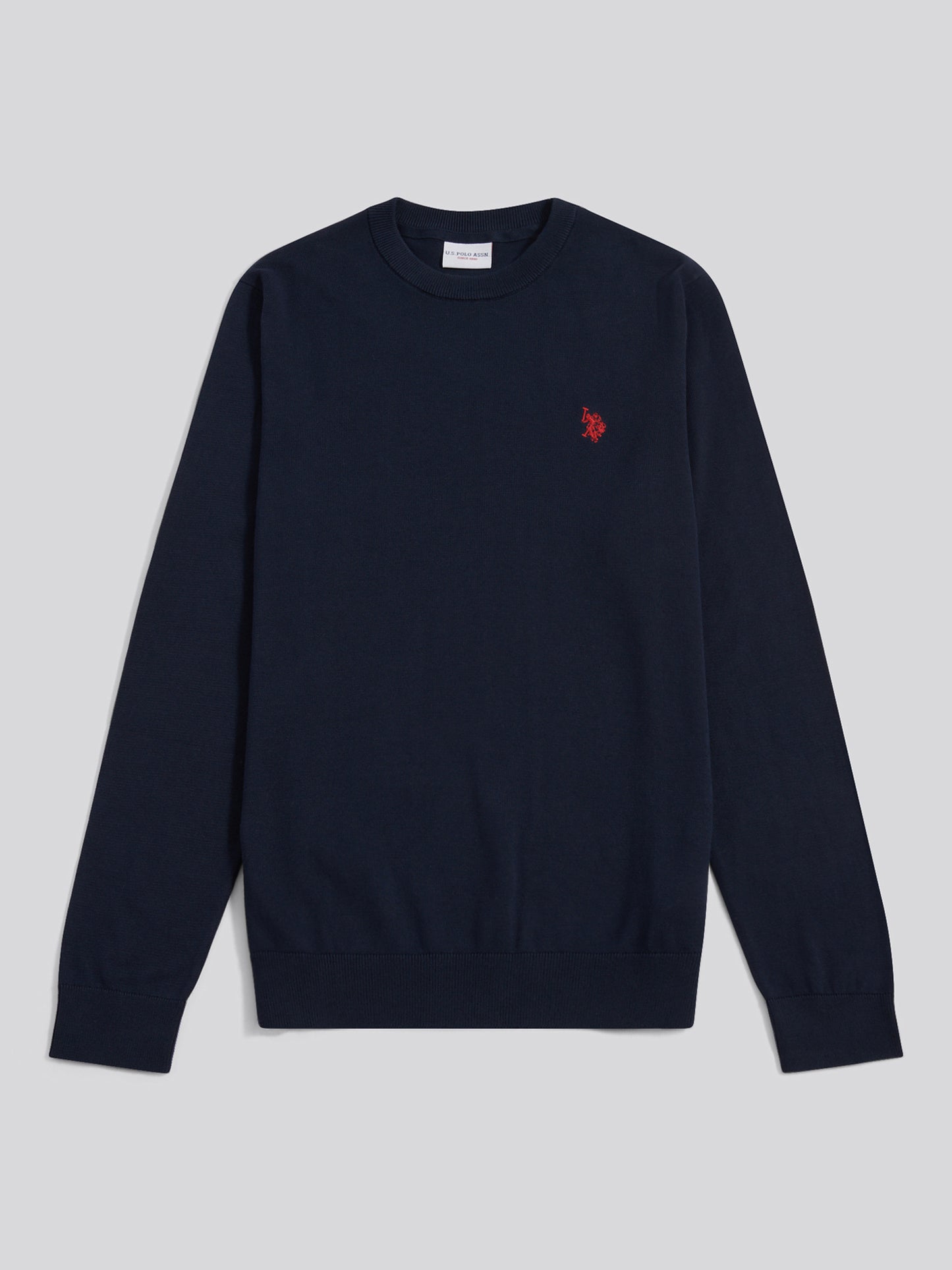 Mens Double Horsemen Cotton Knit Crew Jumper Dark Sapphire Navy / Haute Red DHM