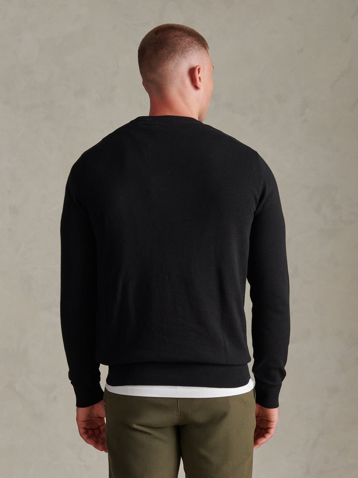 Mens Double Horsemen Cotton Knit Crew Jumper Black Bright White DHM