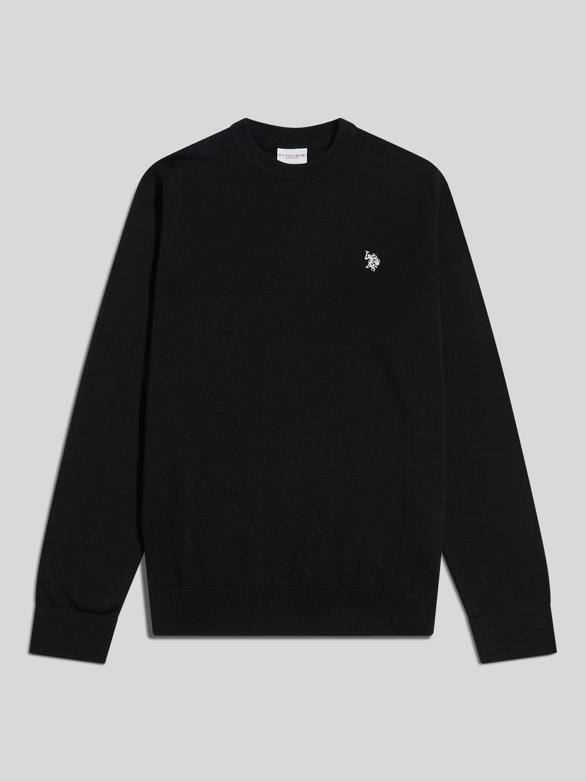 Mens Double Horsemen Cotton Knit Crew Jumper Black Bright White DHM