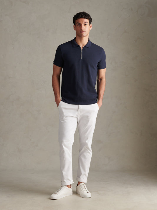 Mens Popcorn Texture Zip Polo Shirt Dark Sapphire Navy