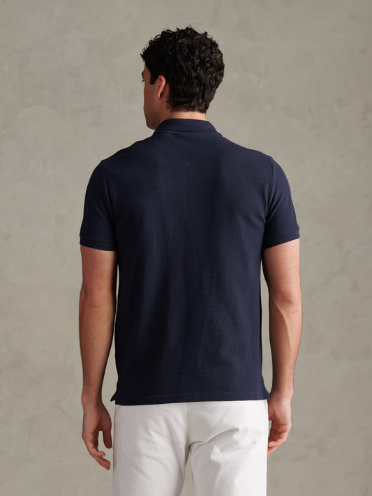 Mens Popcorn Texture Zip Polo Shirt Dark Sapphire Navy