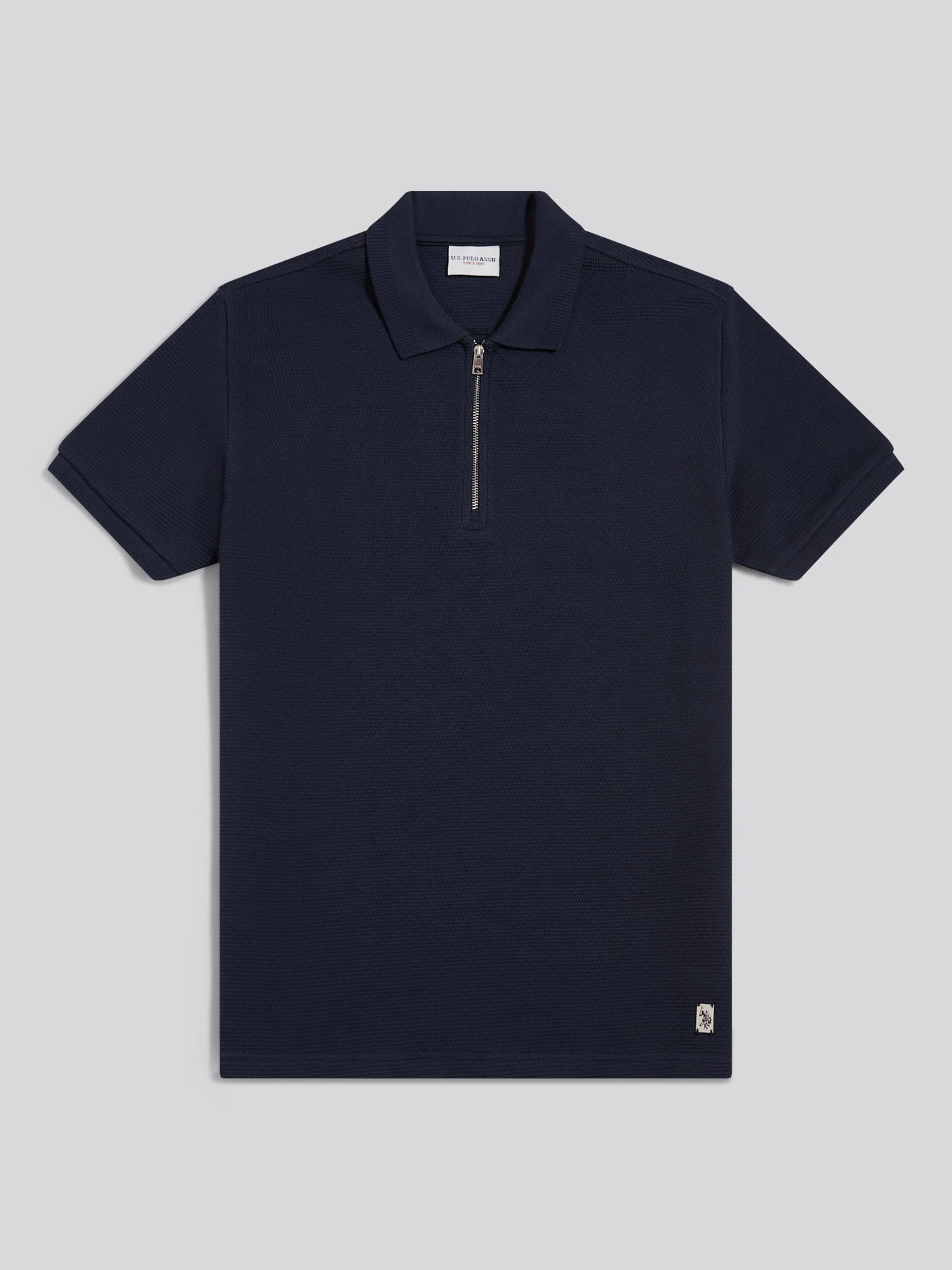 Mens Popcorn Texture Zip Polo Shirt Dark Sapphire Navy
