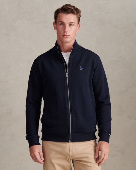 Mens Herringbone Zip Funnel Sweatshirt Dark Sapphire Navy / Moonlight Blue DHM