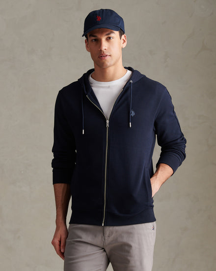 Mens Double Horsemen Interlock Zip Hoodie Dark Sapphire Navy