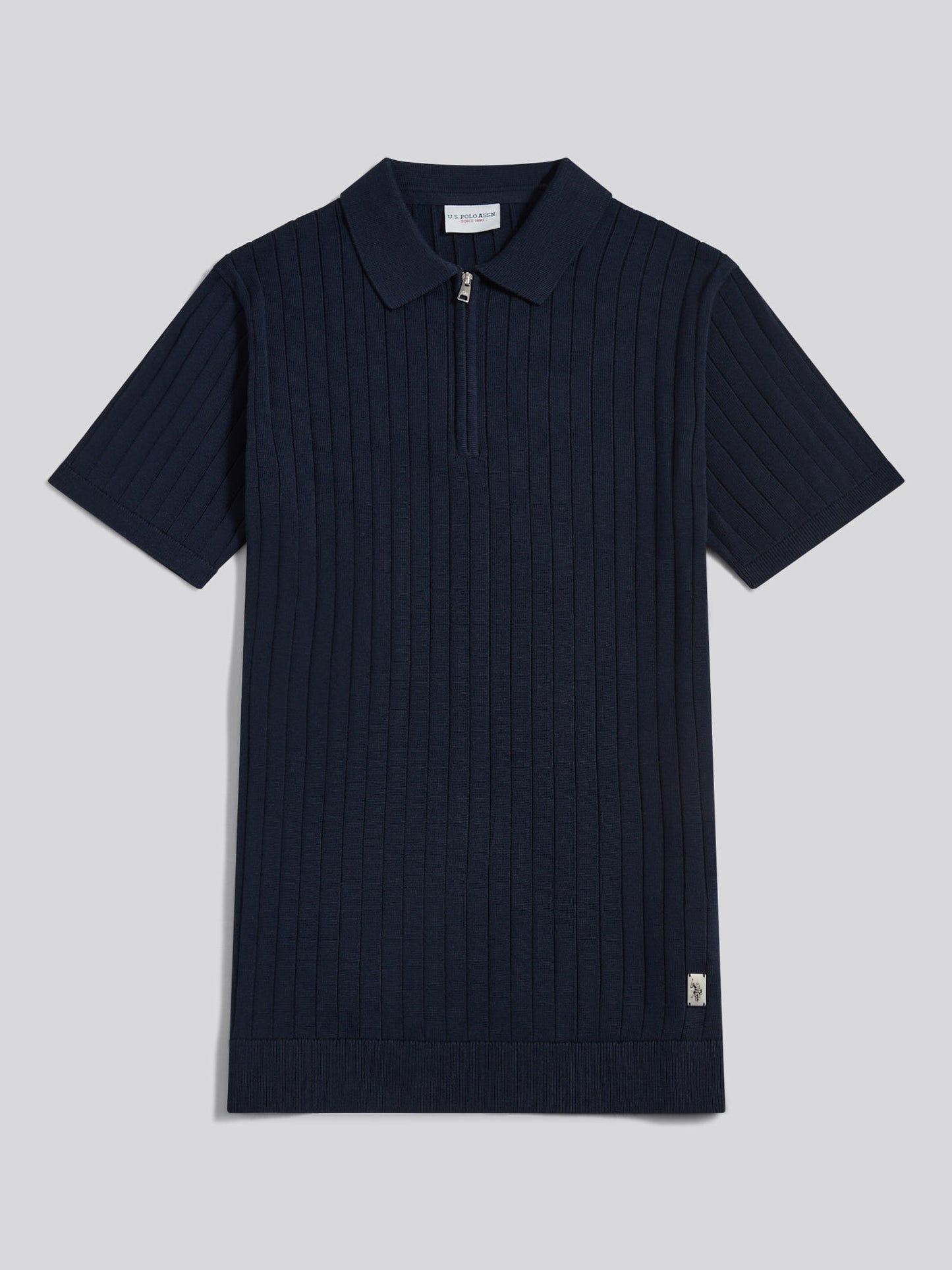 Mens Smart Textured Knit Quarter Zip Polo Shirt Dark Sapphire Navy