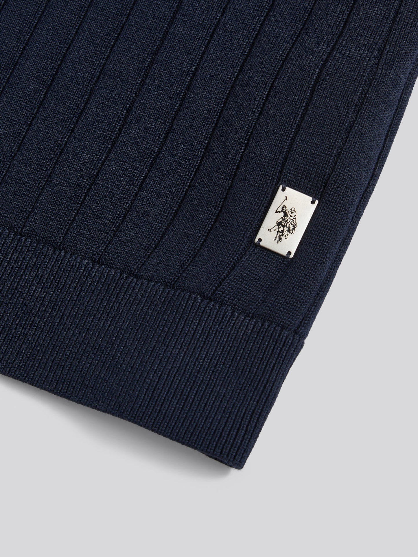 Mens Smart Textured Knit Quarter Zip Polo Shirt Dark Sapphire Navy
