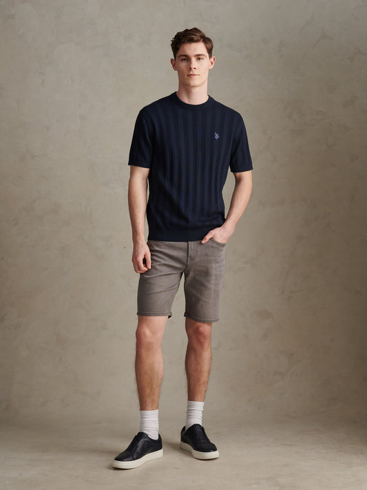 Mens Vertical Texture Knit T-Shirt Dark Sapphire Navy / Moonlight Blue DHM