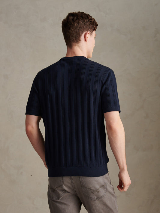 Mens Vertical Texture Knit T-Shirt Dark Sapphire Navy / Moonlight Blue DHM