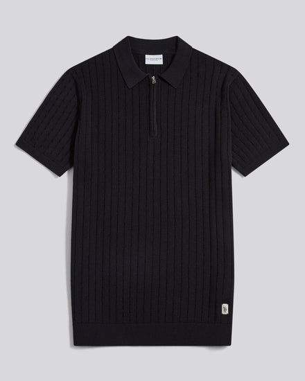 Mens Zip Knit Short Sleeve Polo Shirt Black