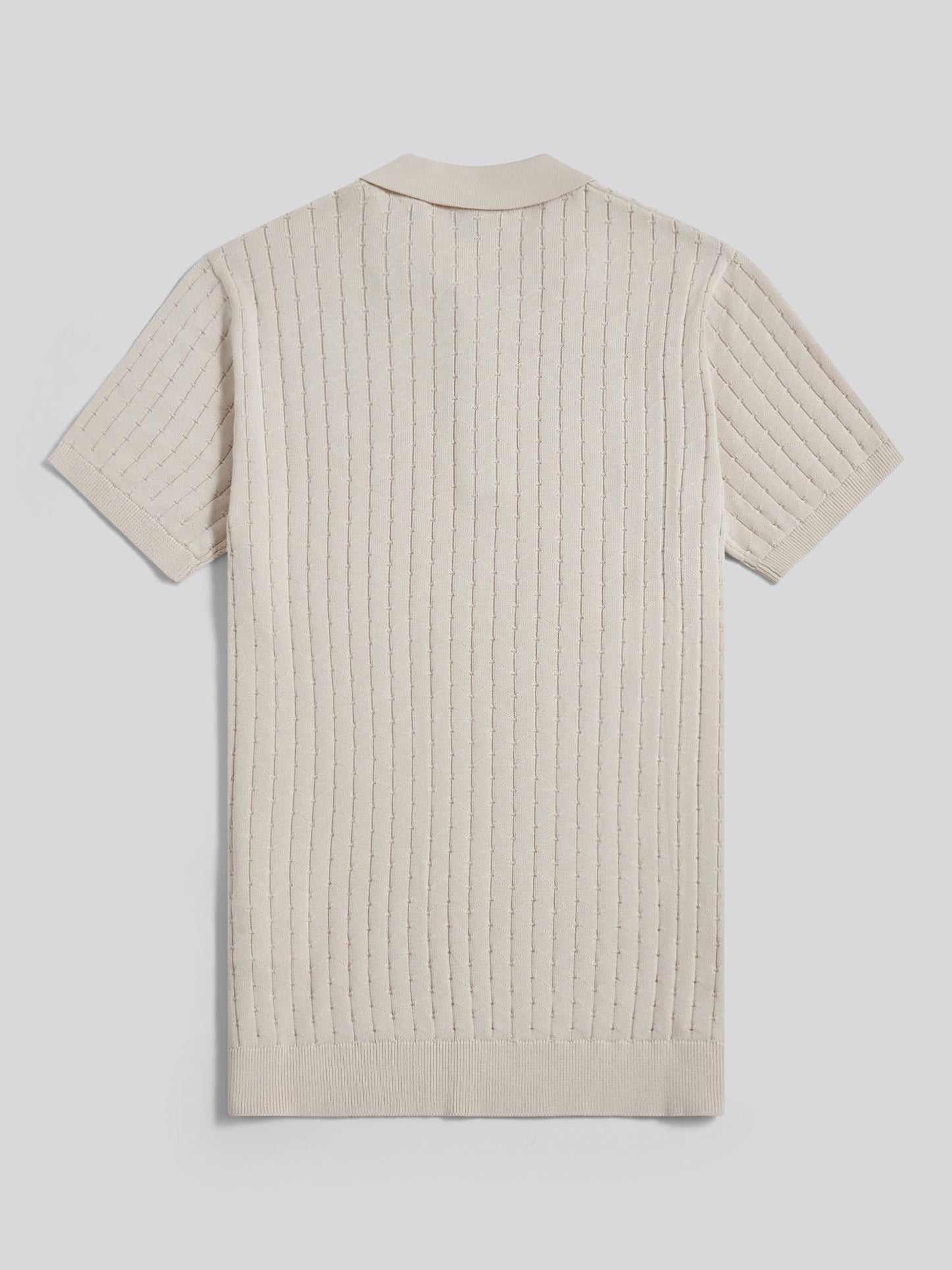 Mens Zip Knit Short Sleeve Polo Shirt Beige