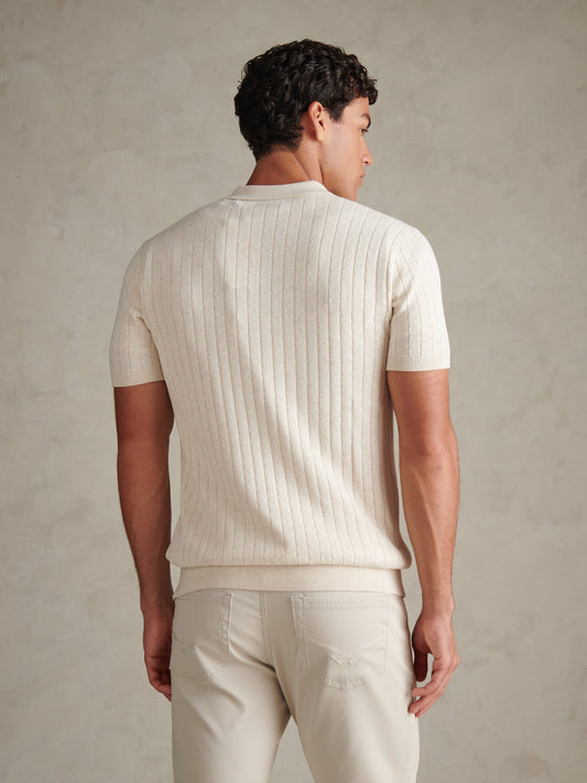Mens Zip Knit Short Sleeve Polo Shirt Birch Marl