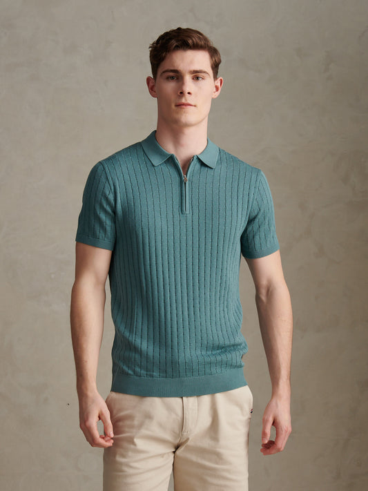 Mens Zip Knit Short Sleeve Polo Shirt Arctic