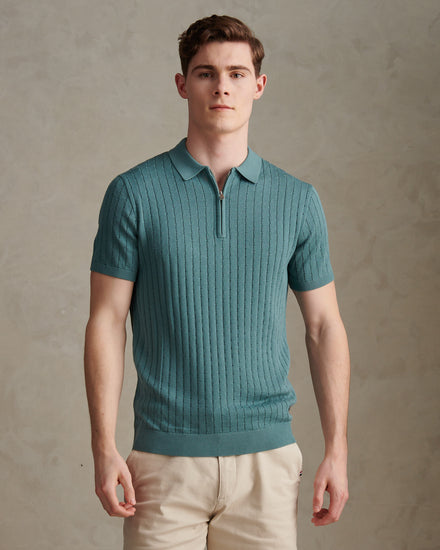 Mens Zip Knit Short Sleeve Polo Shirt Arctic