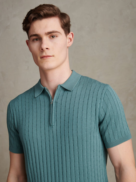Mens Zip Knit Short Sleeve Polo Shirt Arctic