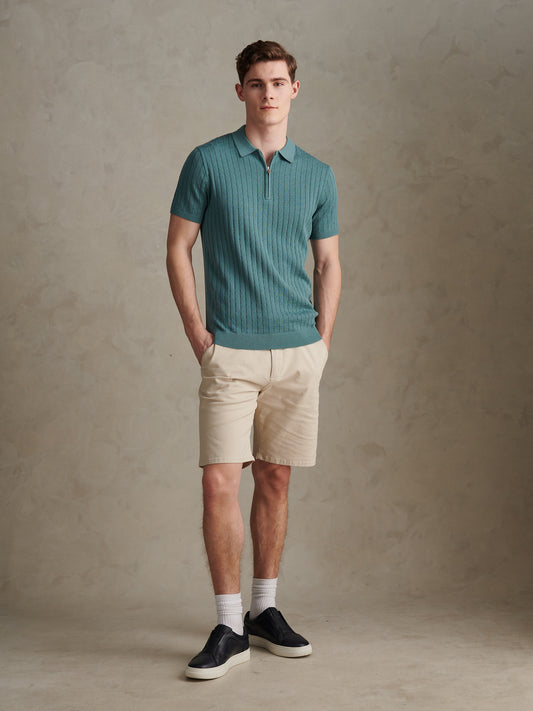 Mens Zip Knit Short Sleeve Polo Shirt Arctic