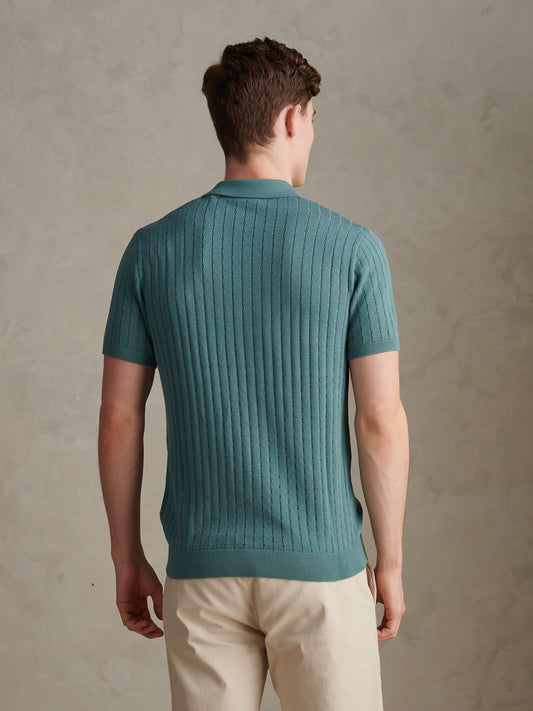 Mens Zip Knit Short Sleeve Polo Shirt Arctic