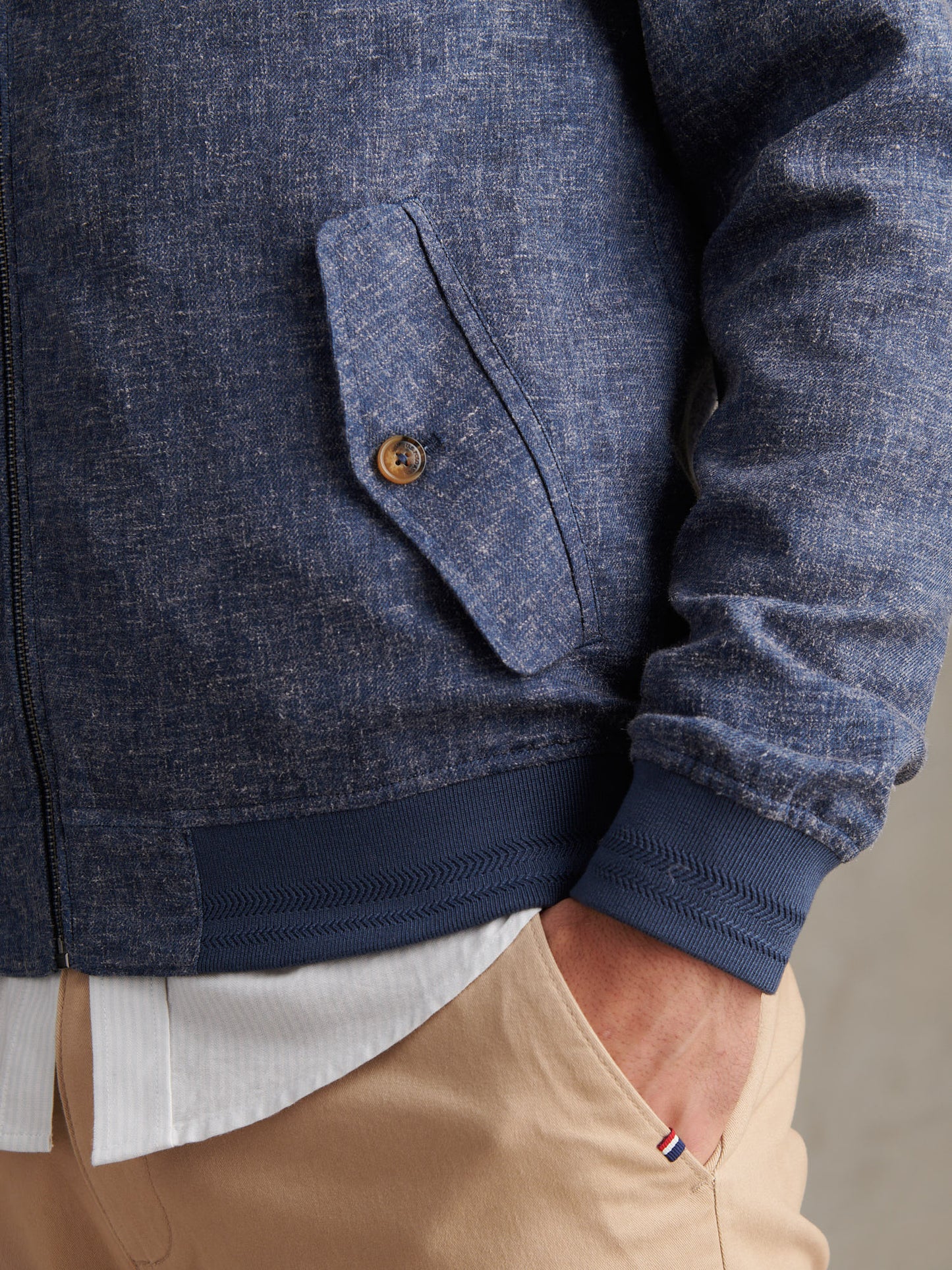 Mens Linen Blend Harrington Jacket Dark Sapphire Navy / Moonlight Blue DHM