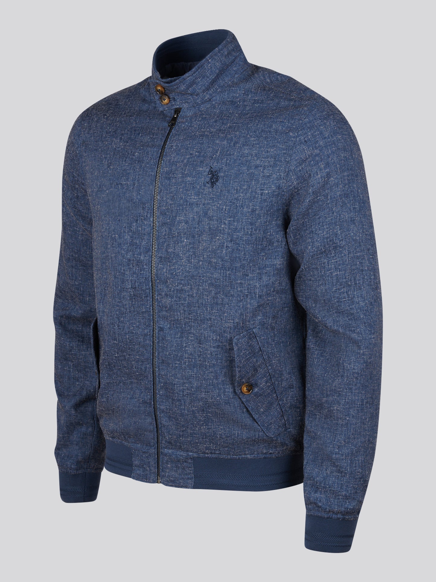 Mens Linen Blend Harrington Jacket Dark Sapphire Navy / Moonlight Blue DHM