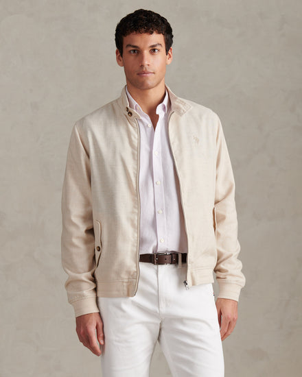 Mens Linen Blend Harrington Jacket Beige