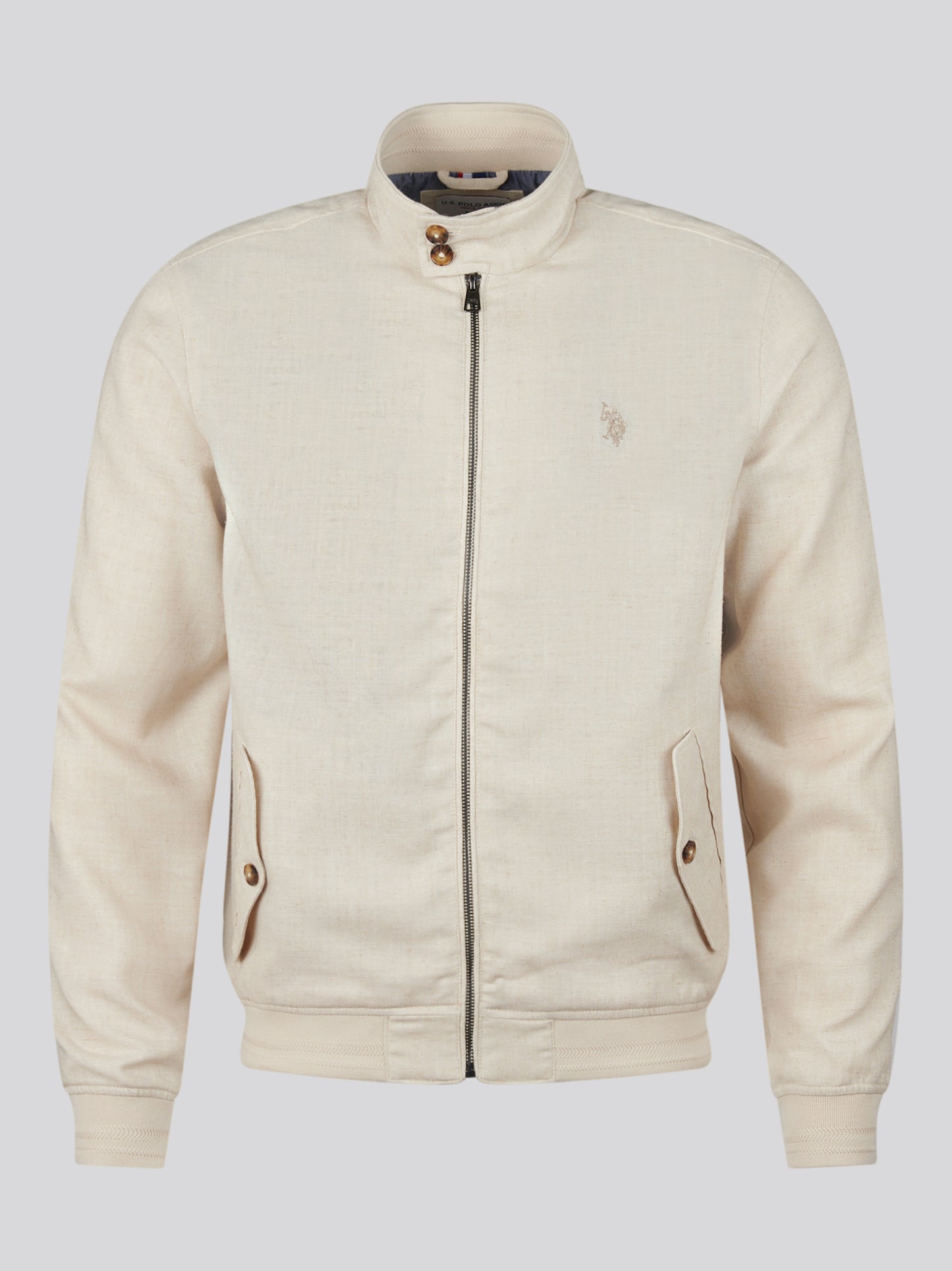 Mens Linen Blend Harrington Jacket Beige