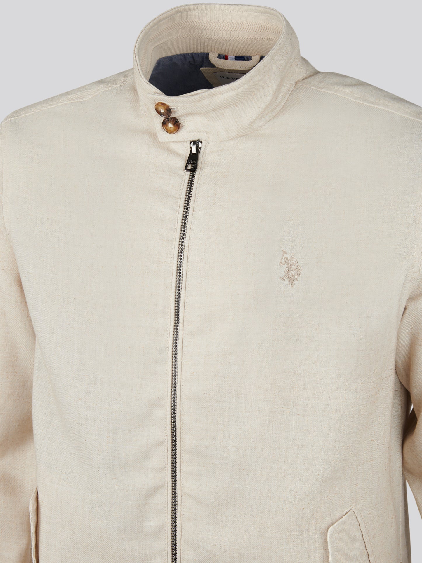 Mens Linen Blend Harrington Jacket Beige