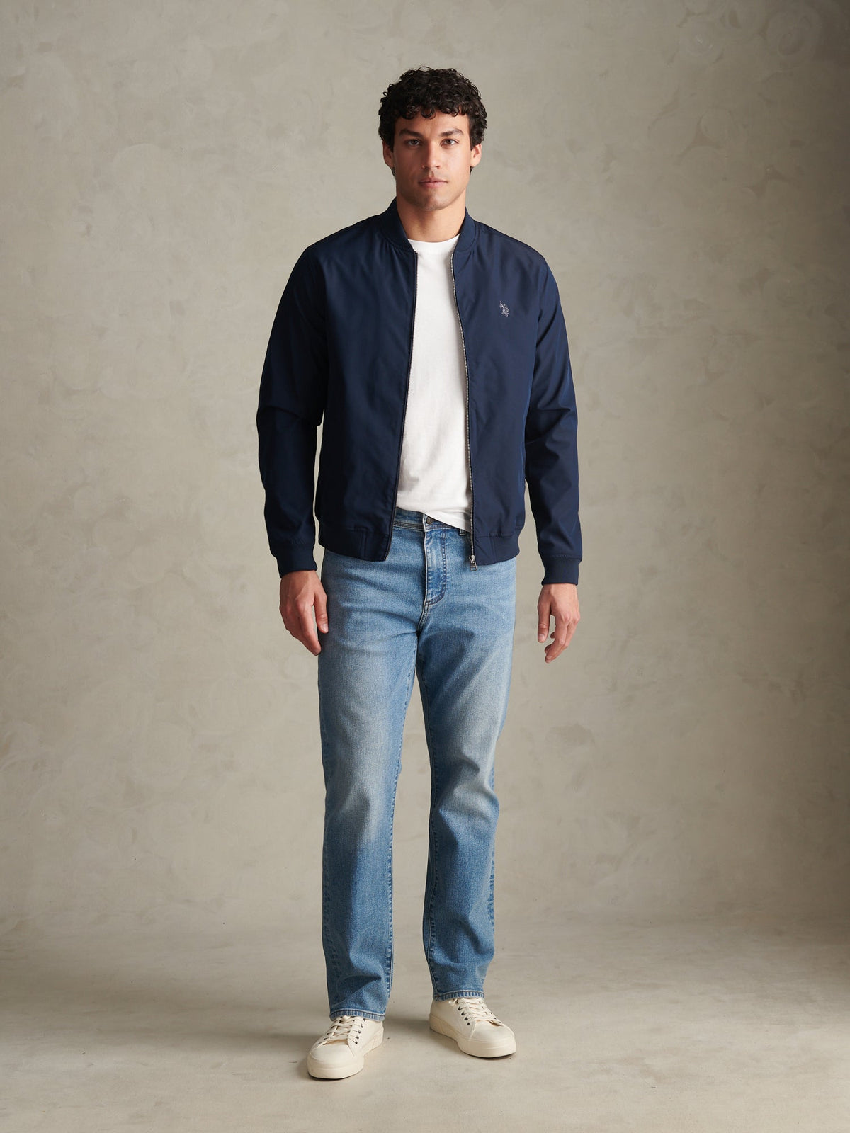 Mens Jersey Lined Smart Bomber Jacket Dark Sapphire Navy