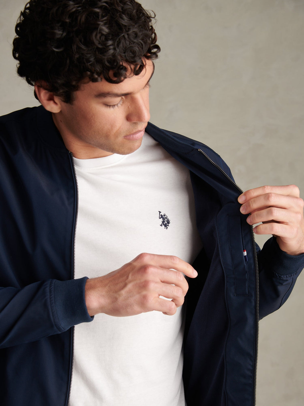 Mens Jersey Lined Smart Bomber Jacket Dark Sapphire Navy