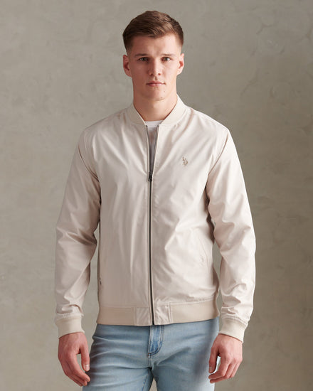 Mens Jersey Lined Smart Bomber Jacket Beige